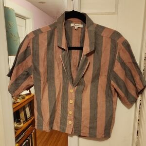 Madewell Pink and Gray Striped Linen Top